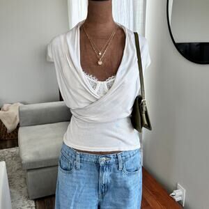 2006 Vintage The Limited Silk Blend Faux Wrap Top Sleeveless Sheer Cream Small